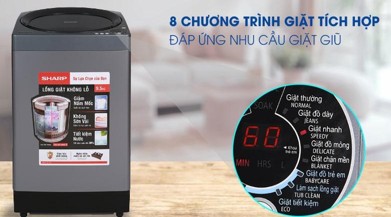8 chương trình giặt tích hợp, đáp ứng nhu cầu giặt giũ phong phú