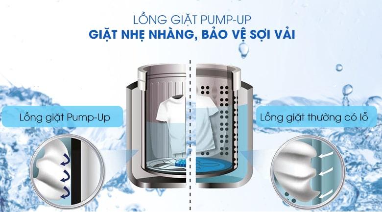 Máy giặt Sharp ES-W95HV-S tránh hư hại sợi vải, giặt nhẹ nhàng với lồng giặt PUMP-UP