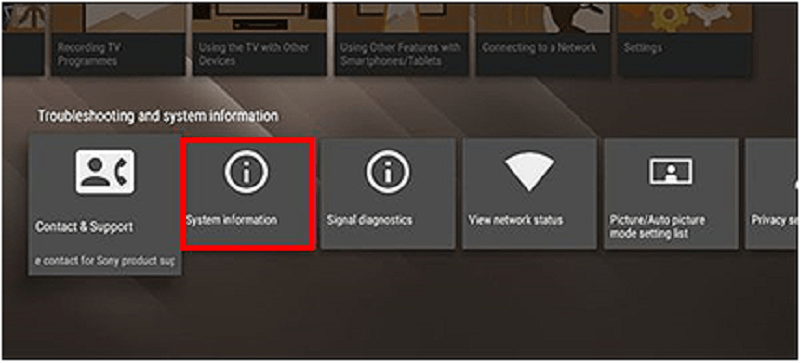 kiểm tra thông tin tivi sony android