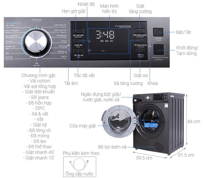 Đánh giá Máy giặt Casper WF-85I140BGB Inverter 8.5 kg