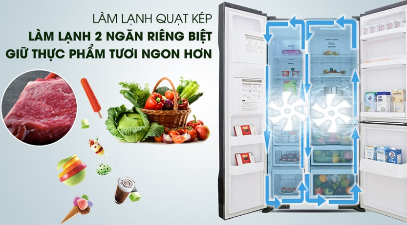 Tủ lạnh Hitachi R-MY800GVGV0 MIR Multidoor 3 cánh 569 lít làm lạnh quạt kép 2 ngăn riêng biệt