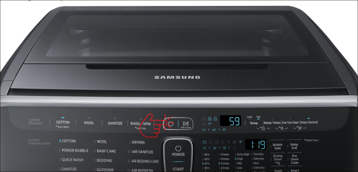 Lúc này bạn mở nguồn máy giặ