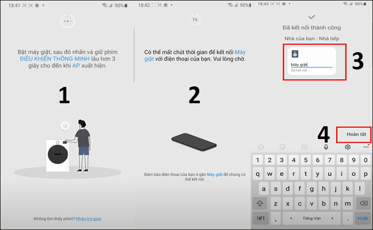 Điện thoại sẽ tự động tìm và kết nối với máy giặt