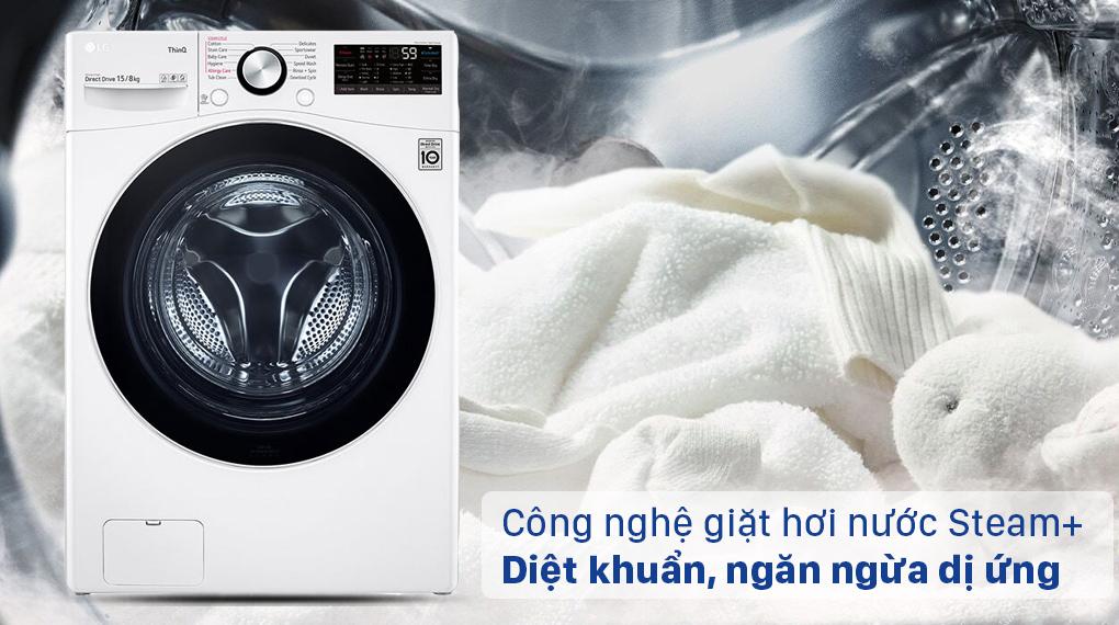 Máy giặt sấy LG Inverter 15 Kg F2515RTGW-Bảo vệ làn da, tránh dị ứng nhờ công nghệ giặt hơi nước Steam diệt khuẩn tối ưu
