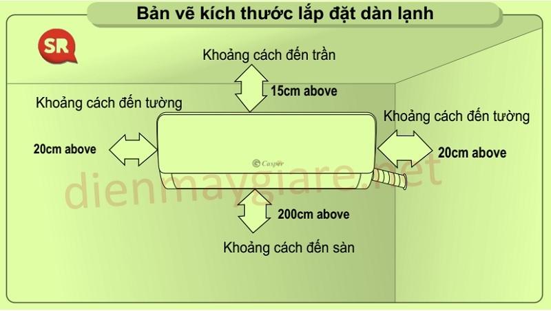 Bản vẽ hướng dẫn kích thước lắp lặt điều hoà casper