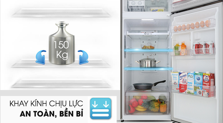 Tủ lạnh LG sở hữu khay chứa bằng kính chịu lực lên đến 150 kg