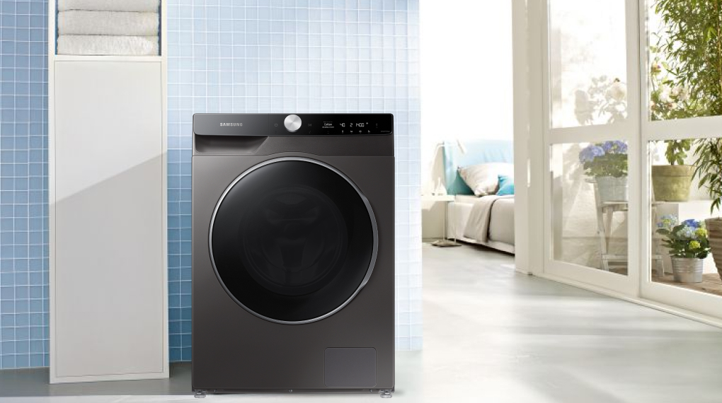 Máy giặt sấy Samsung thiết kế tối giản, kết hợp hài hoà nắp máy kính cường lực