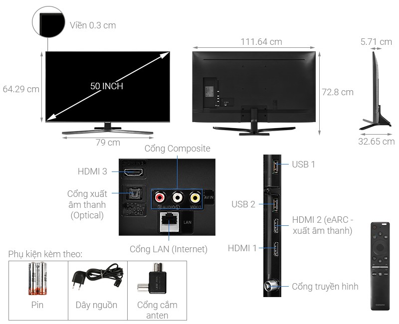 Kích thước tivi 50 inch Samsung