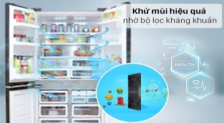 tủ lạnh sharp 4 cửa 404 lít sj-fx420v-ds (xám đen)