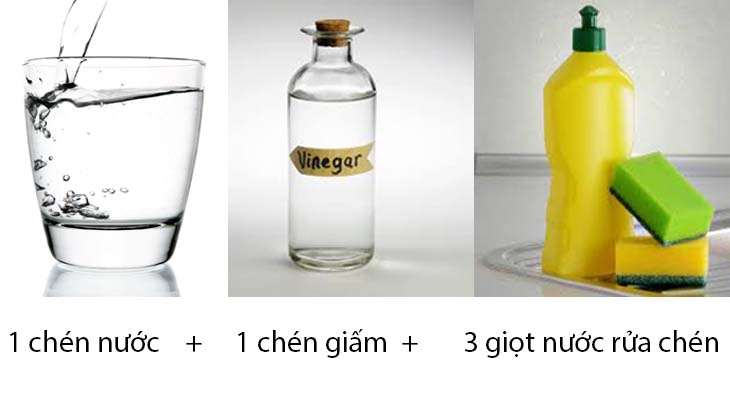 lấy giấm và nước rửa chén bát làm sạch tủ lạnh gương