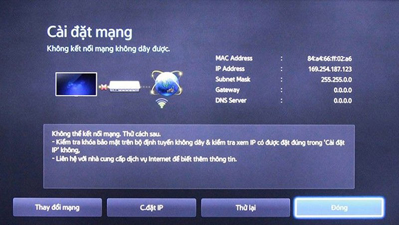 Tivi Samsung không kết nối được wifi 0