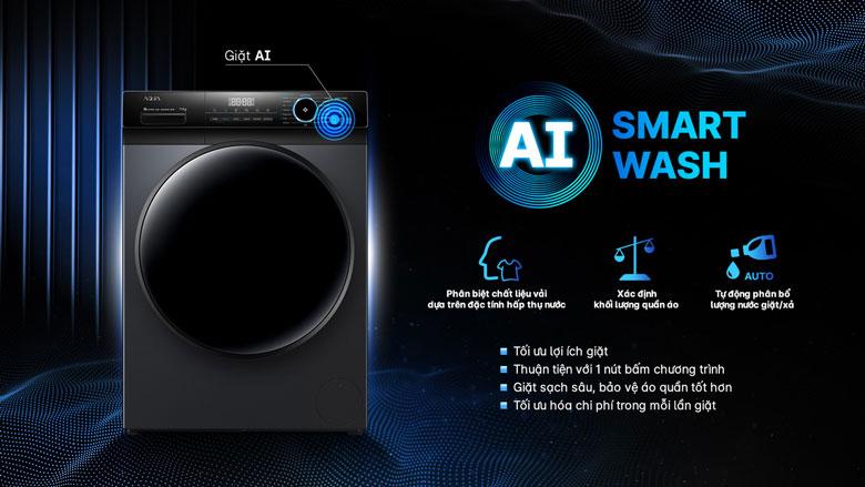 Máy giặt Aqua Inverter 11 kg AQD-D1103G.BK lồng ngang - AI Smart Wash thông minh