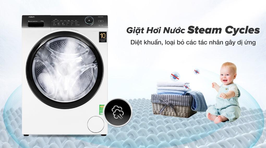 Máy giặt Aqua Inverter 10 KG AQD-A1000G W - Giặt hơi nước Steam Cycles