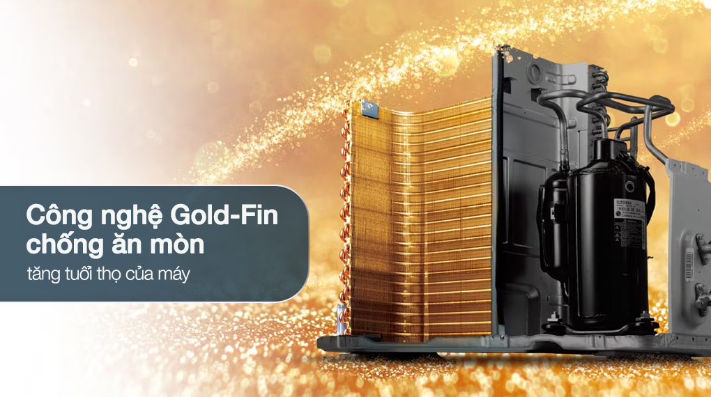 máy lạnh K09CH được phủ lớp đặc biệt màu vàng Gold-Fin.