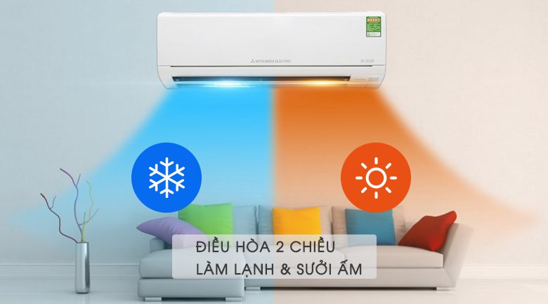 Điều hòa Mitsubishi Electric 9000BTU MSZ-HT25VF hoạt động 2 chiều phù hợp cho phòng dưới 15m2